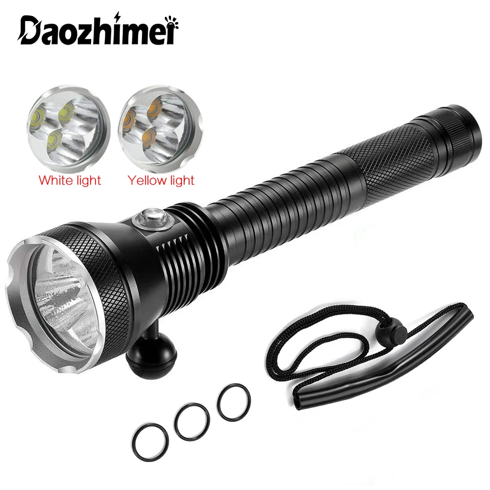 Diving Flashlight 3xXHP70.2 Yellow/White Light Underwater Tactical 26650 Dive Torch 100M Waterproof Led Scuba Light Lamp