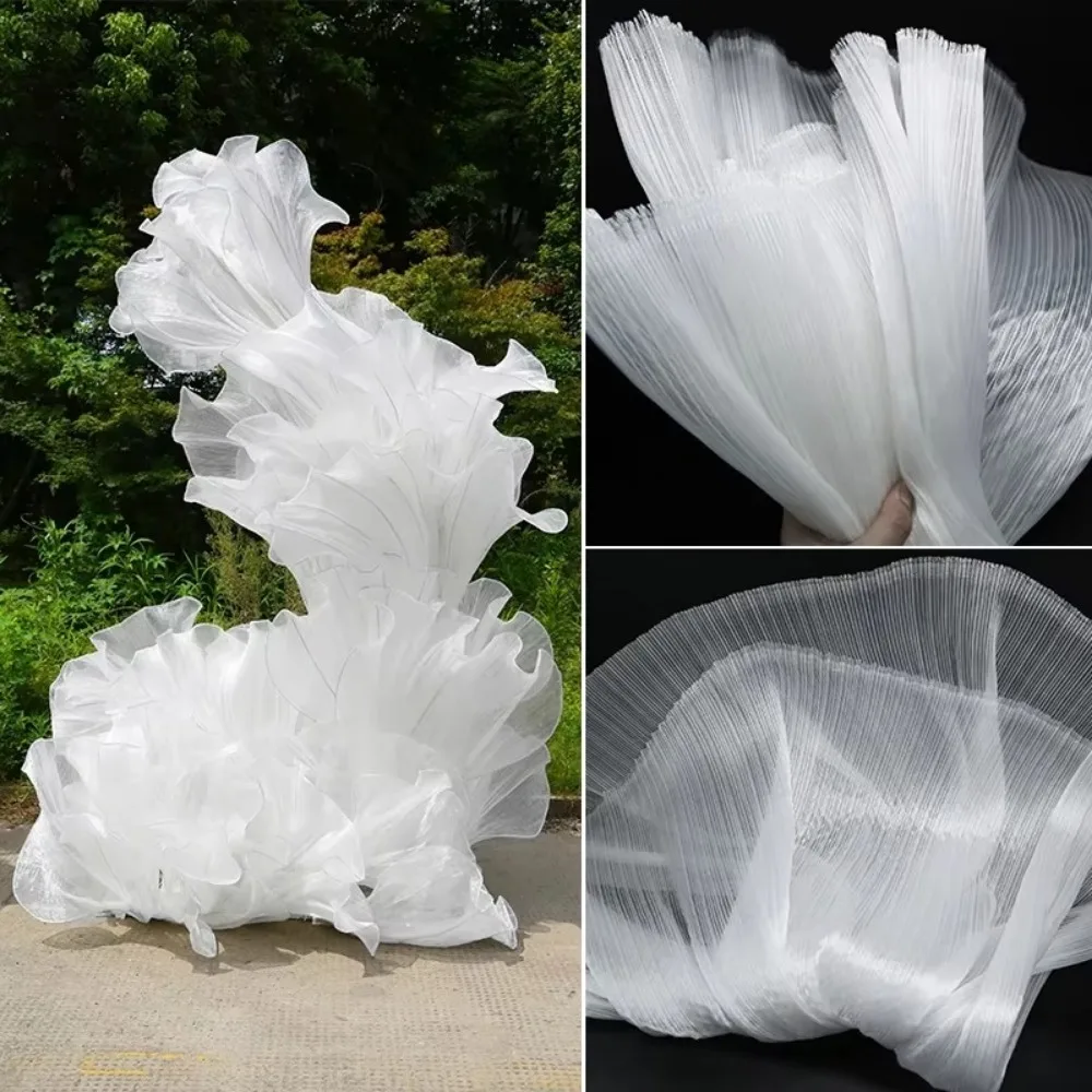 Fashion Bright Organza Fabric DIY Polyester Material Pleated Mesh Fabrics Stiff Shape Designer Fabrics Background Floral Design