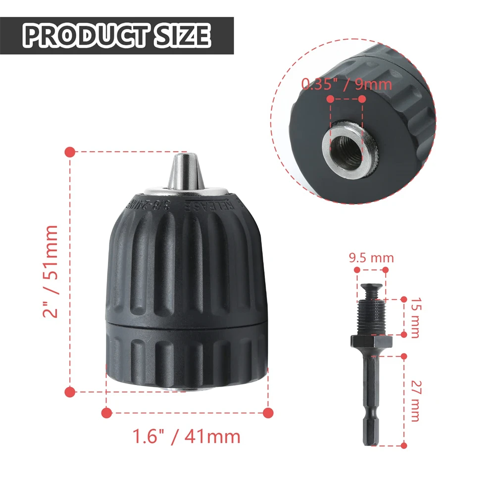 Keyless Drill Chuck 0.8-10mm 3/8-24UNF, Hex Shank/SDS-Plus/Square Quick Grip Adapter, Chuck for Drill Bit Screwdriver Tap&Socket