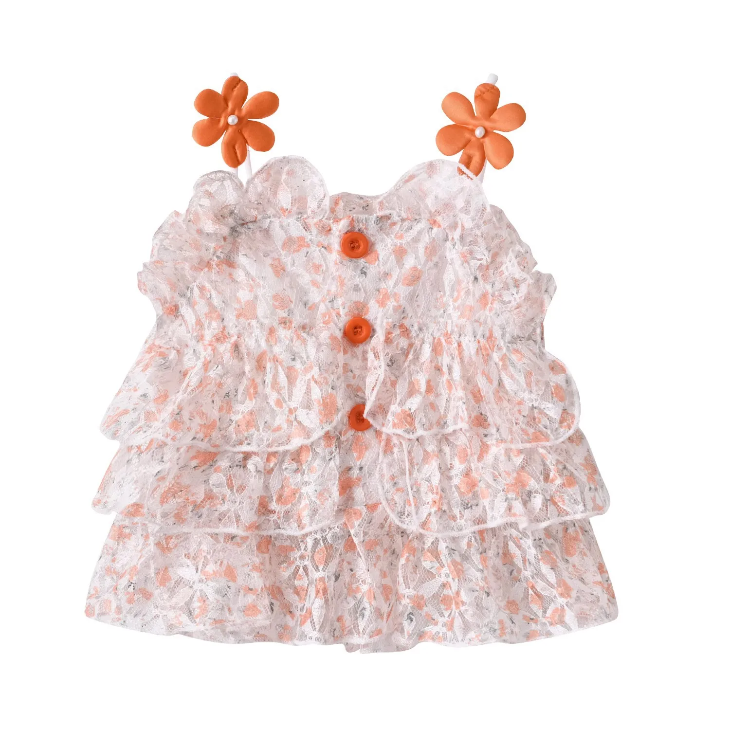 Girls' Summer Dress, Orange Thin Floral Camisole, New Trendy Ruffled Sleeveless Vest Top