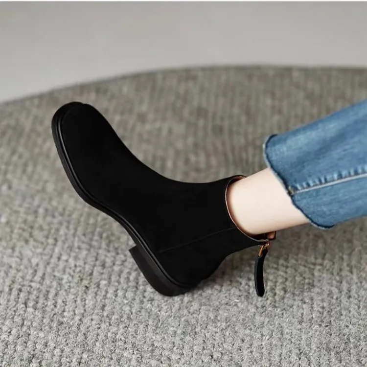 Women Boots  Shoes Women Square Toe Chunky Heel Women Boots Retro Modern Boots Winter Elegant Short Boots 2023 Autumn