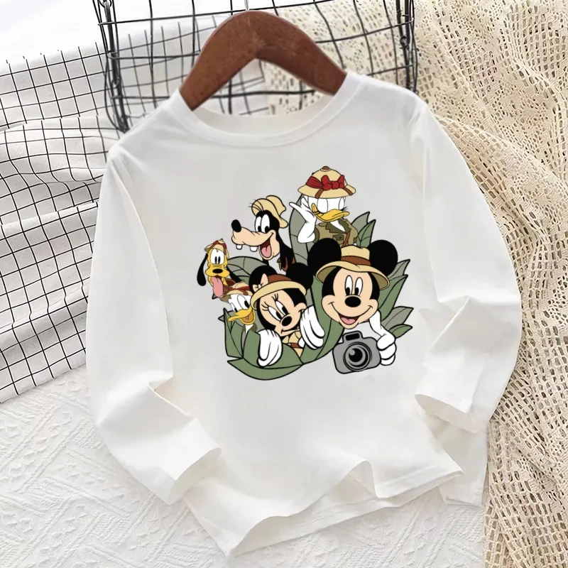 

Детская футболка с принтом Микки, диких животных, королевство, осенняя одежда с длинными рукавами для маленьких мальчиков и девочек, забавная детская футболка