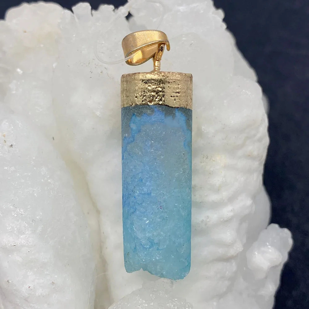 Wykwintne naturalny kamień cylindryczny nieregularny wisiorek 13-40mm urok kryształ matowy biżuteria naszyjnik DIY kolczyki akcesoria