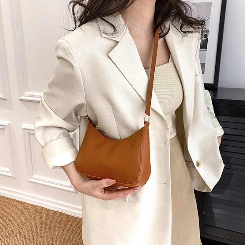 Retro Solid Color PU Leather Shoulder Underarm Bag Women's Fashion Handbags Hobos Purses and Handbag Ladies Crossbody Bags image 6