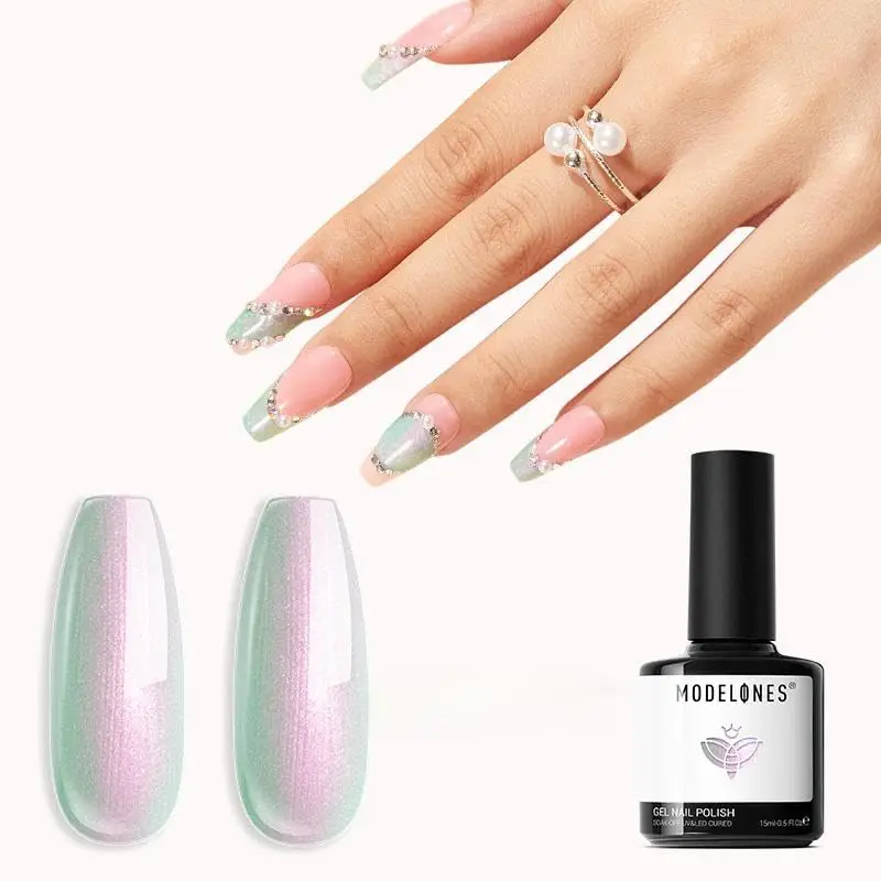 

Гель-лак Modelones бело-зеленый, оттенок Off-White, бежевый гель-лак для ногтей, смываемый, для LED-лампы, для французского маникюра, 15 мл