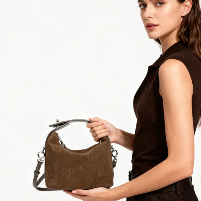 

2025 New Solid Color Suede Leather Tote Bag Korean Style Minimalist Single Shoulder Crossbody Pack Women Casual Chic Evening Bag