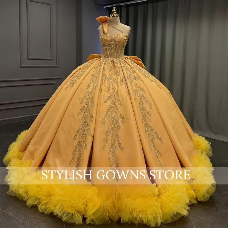 Princess Bowknot Ball Gowns for Girls Lace Appliques Ruched Corset Quinceanera Dresses Vestidos De 15 Customized