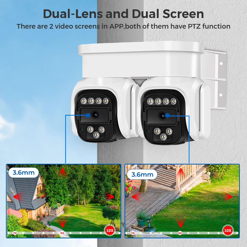 BESDER Dual Wifi Camera PTZ Outdoor 10X Digital Zoom Color Night Vision Security Protection IP Camera Auto Tracking iCam365 App