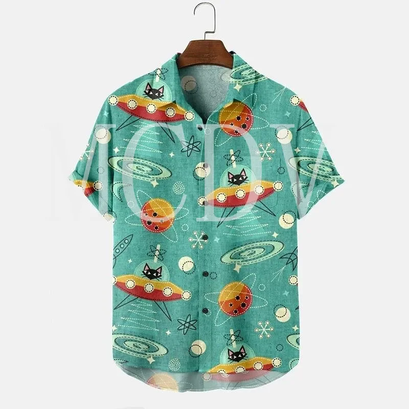 Spaceship Cat 3D All Over Printed Hawaiian Shirt Men For Women Casual Breathable Hawaiian Short Sleeve Shirt
