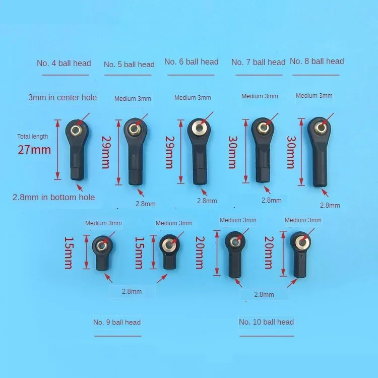 10 Stuks Plastic M2 M3 Balhoofd Gesp/Stanguiteinde/Stuur Kogeluiteinde/Kogelgewricht + Schroef voor RC Boot Vliegtuig RC Auto Vrachtwagen Buggy Crawler
