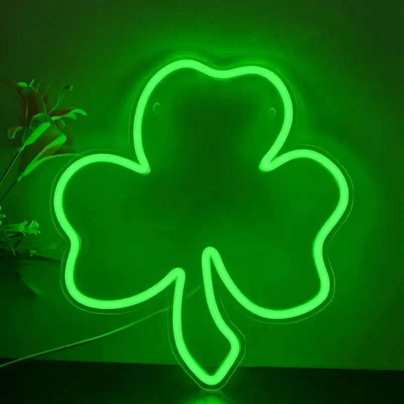 Clover Led Neon Sign Dimmable Neon Sign For Bar Restaurant Shopping Mall Bedroom Birthday Party St. Patrick's Day Wall Art Decor