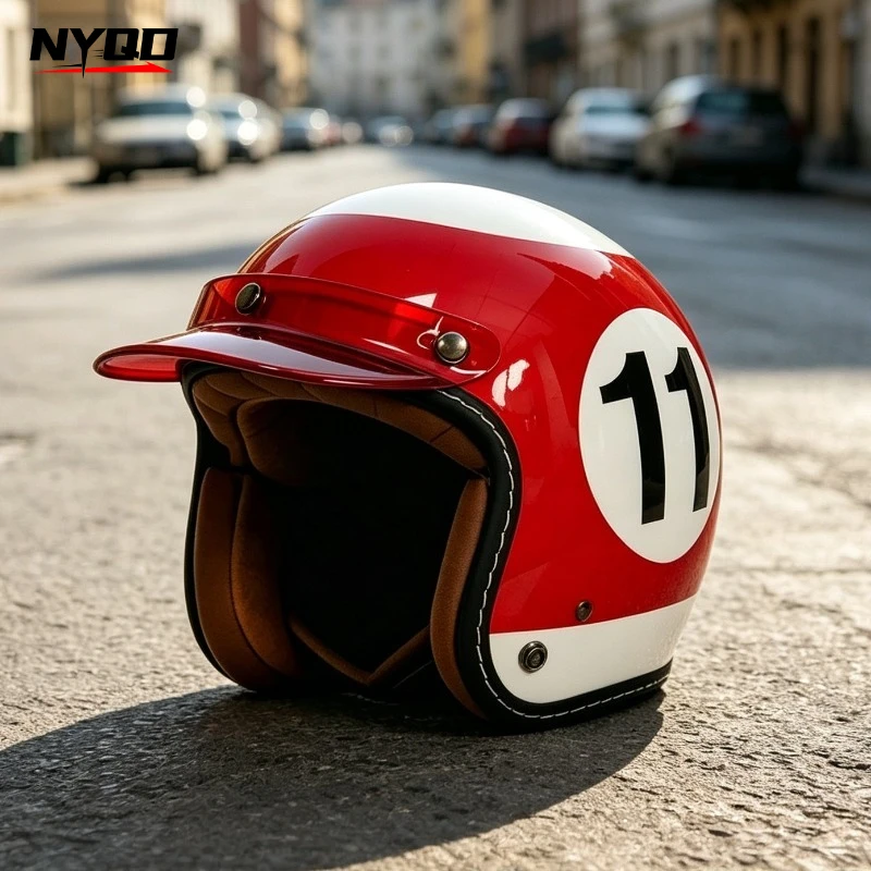 Vintage Small Shell 3/4 Open Face Motorcycle Helmet TK66 Retro Scooter Riding Helmet with Removable Sun Visor
