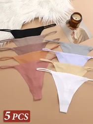 5Pcs Women Seamless Underpants Ice Silk Thongs Sexy Low Waist Bikini T-back Female Solid Color Traceless G-String Panties XS-XL