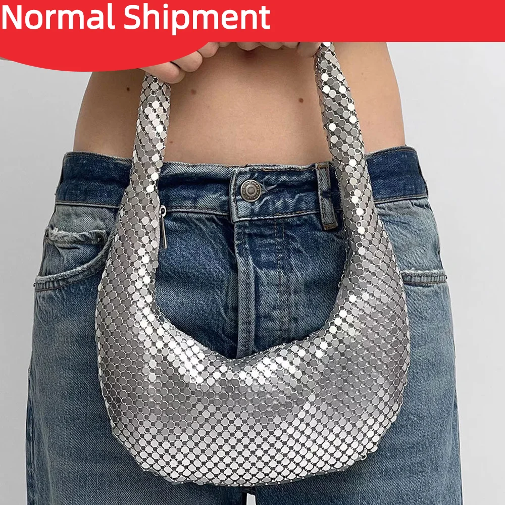 Handle Shining Evening Clutch Bag Luxury Designer Purses and Handbag Silver Shoulder Hobo Bags For Wedding Party