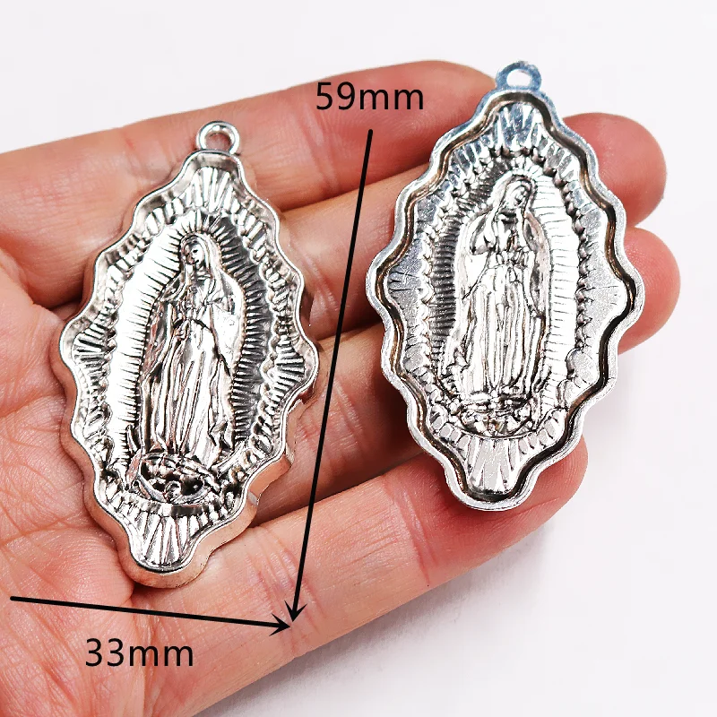 4pcs Mixed Silver Plated Catholic Our Lady of Guadalupe Metal Relief Pendant DIY Charms Necklace Jewelry Crafts Making A1231