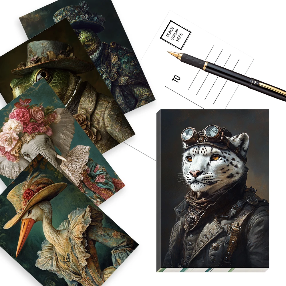 32 Stück Vintage Royal Animal Postkarten, Schlafzimmerdekoration für den Innenbereich, Wandaufkleber, Nachrichtenkarten, Grußkarten, Gedenkpostkarten