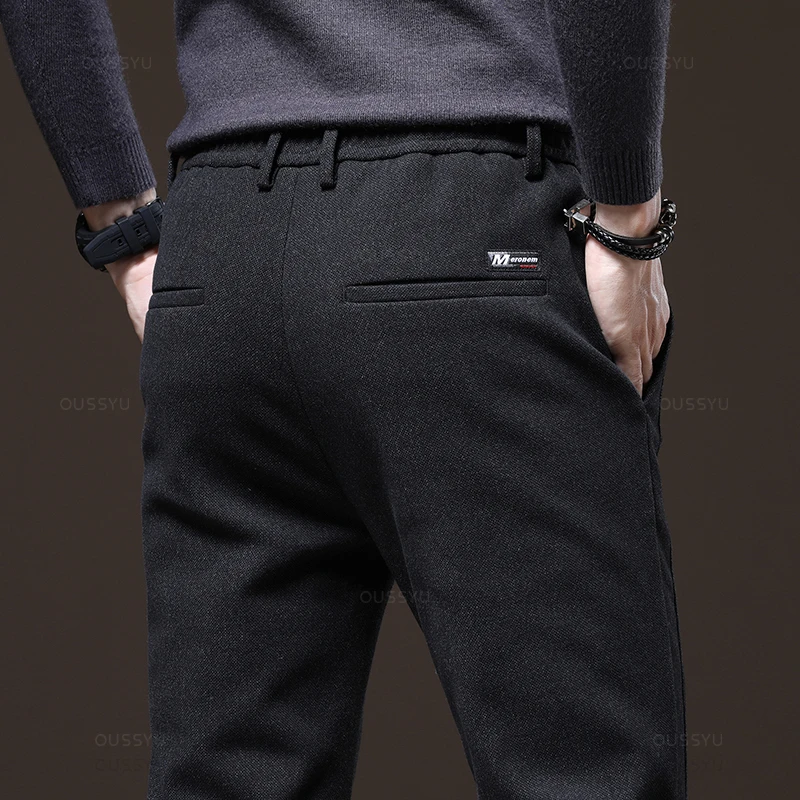 Pantalones informales de lana para hombre, pantalón grueso de algodón con cordón, cintura elástica, terciopelo, negocios al aire libre, Invierno