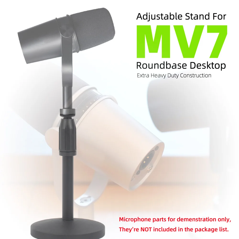 Adjustable Height Table Desk Microphone Stand Compatible With Shure MV7 MV 7 MV7x Mic Tabletop Desktop Holder Boom Mount Bracket