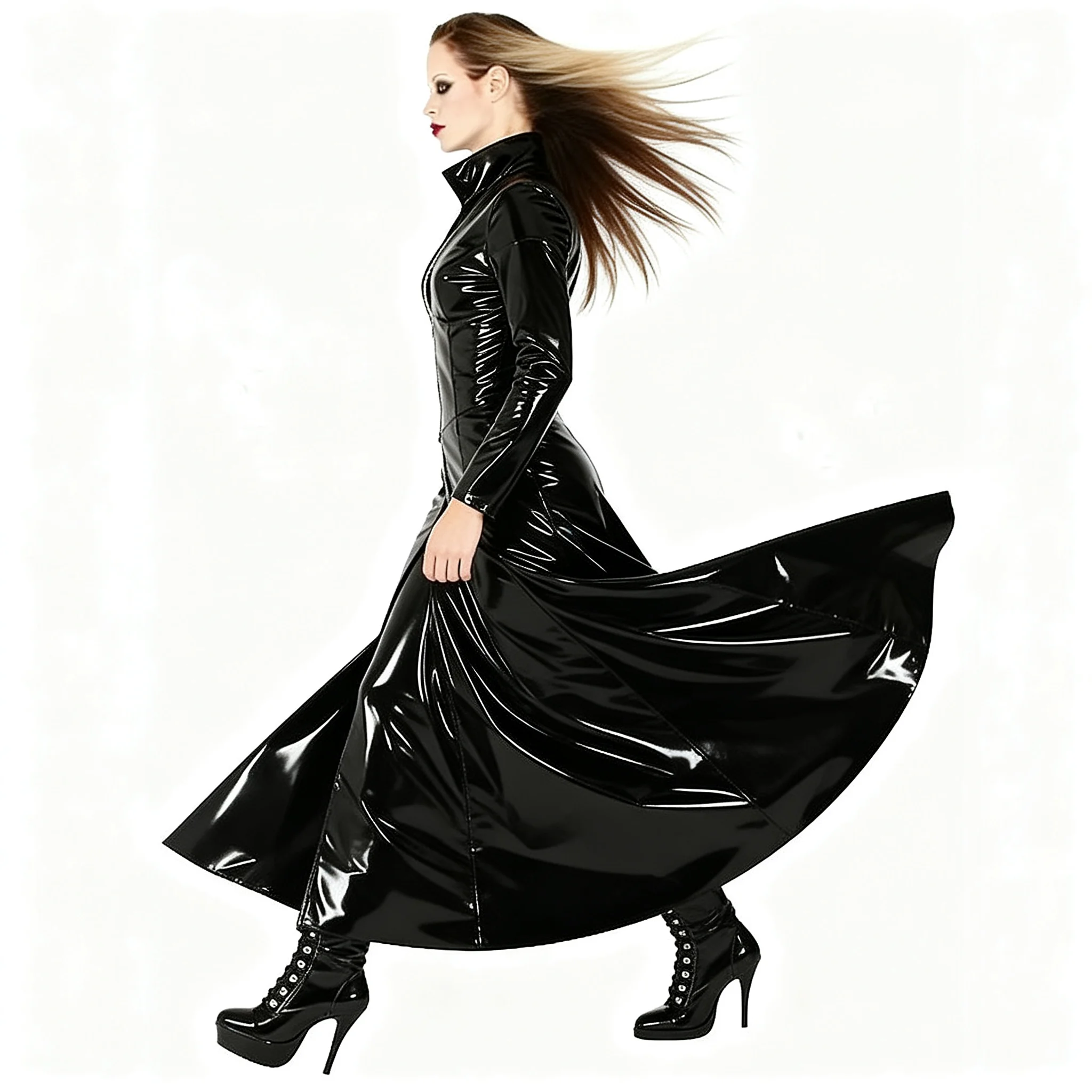 

Men Women Unisex Black Shiny PVC Faux Leather Long Coat Gothic Trench Coat Cosplay Night Singer DS Stage Costume