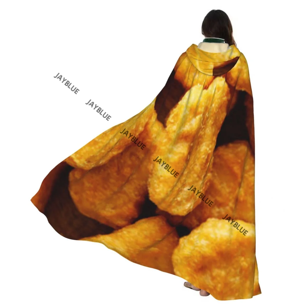 Unisex Erwachsene Bio-Umhang mit gebratenen Hühnernuggets und Kapuze, langes Hexenkostüm, Cosplay