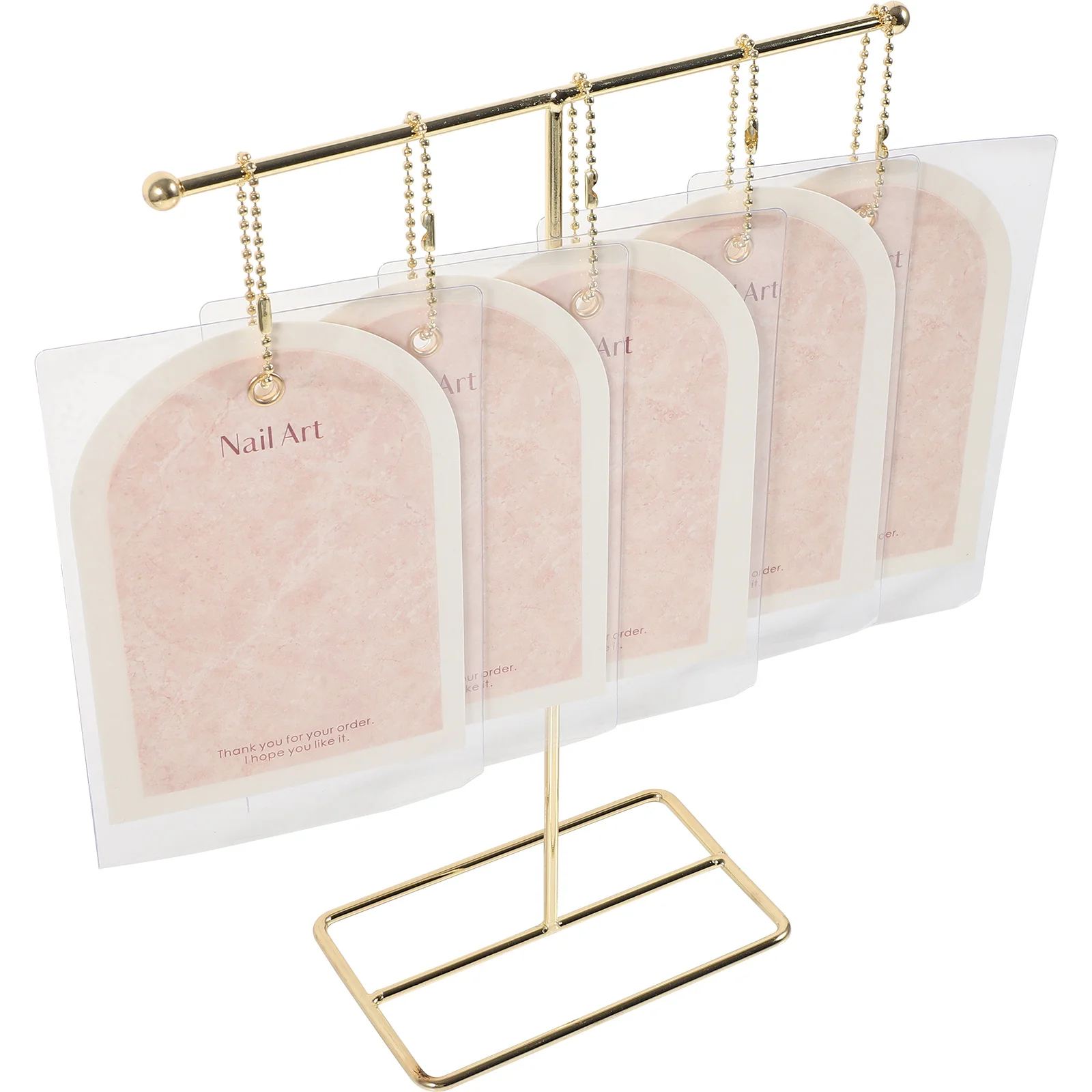 1セット1個入り ディスプレイカード フェイクT字型ゴールドスタンド ヴィンテージスタイル マニキュアツール サロン ネイルアートホルダー 付け爪ディスプレイカード