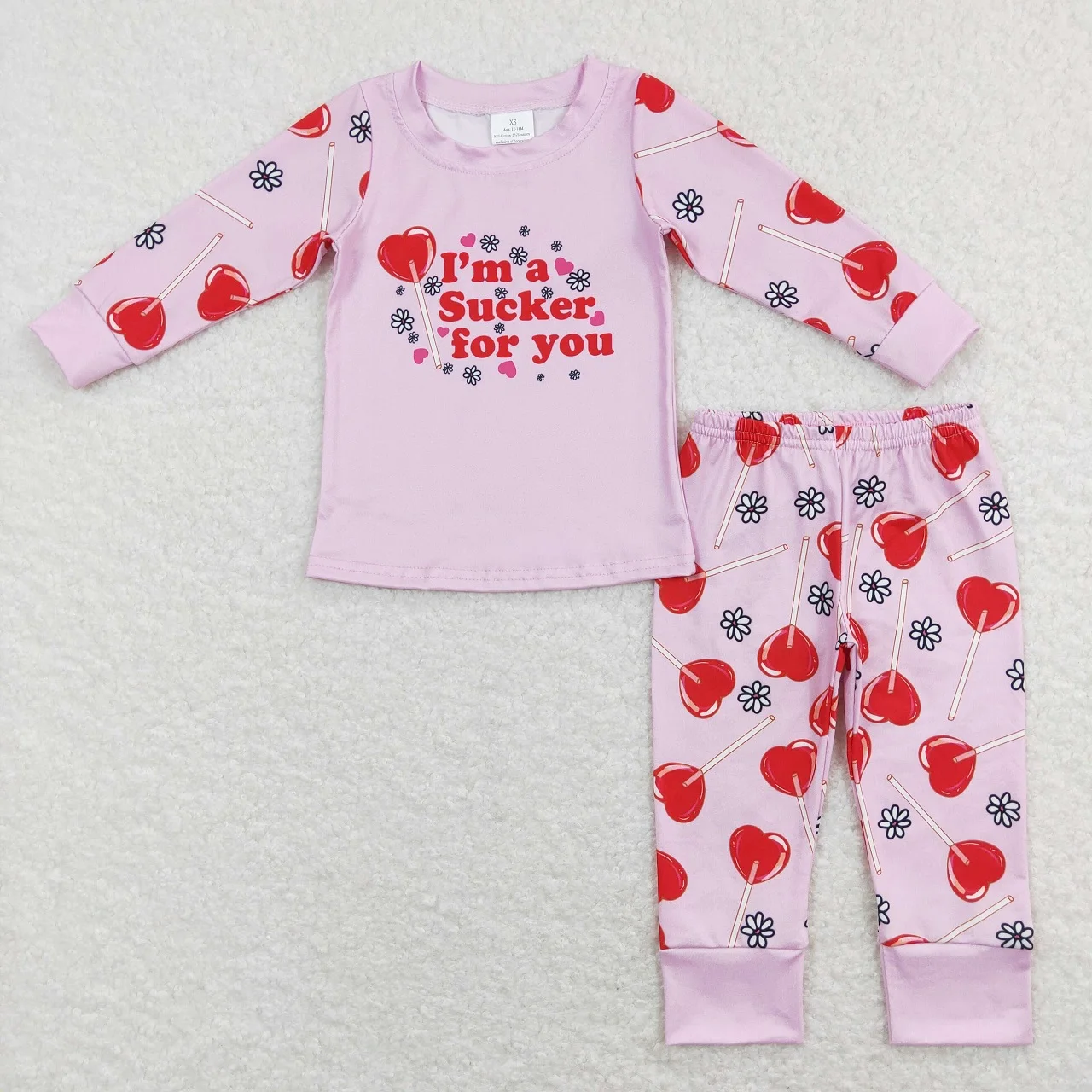 

Wholesale Baby Girl Pajamas Candy Hearts Shirts Kids Pink Pants Sleepwear Children Set Pajamas Children Valentine's Day Outfit