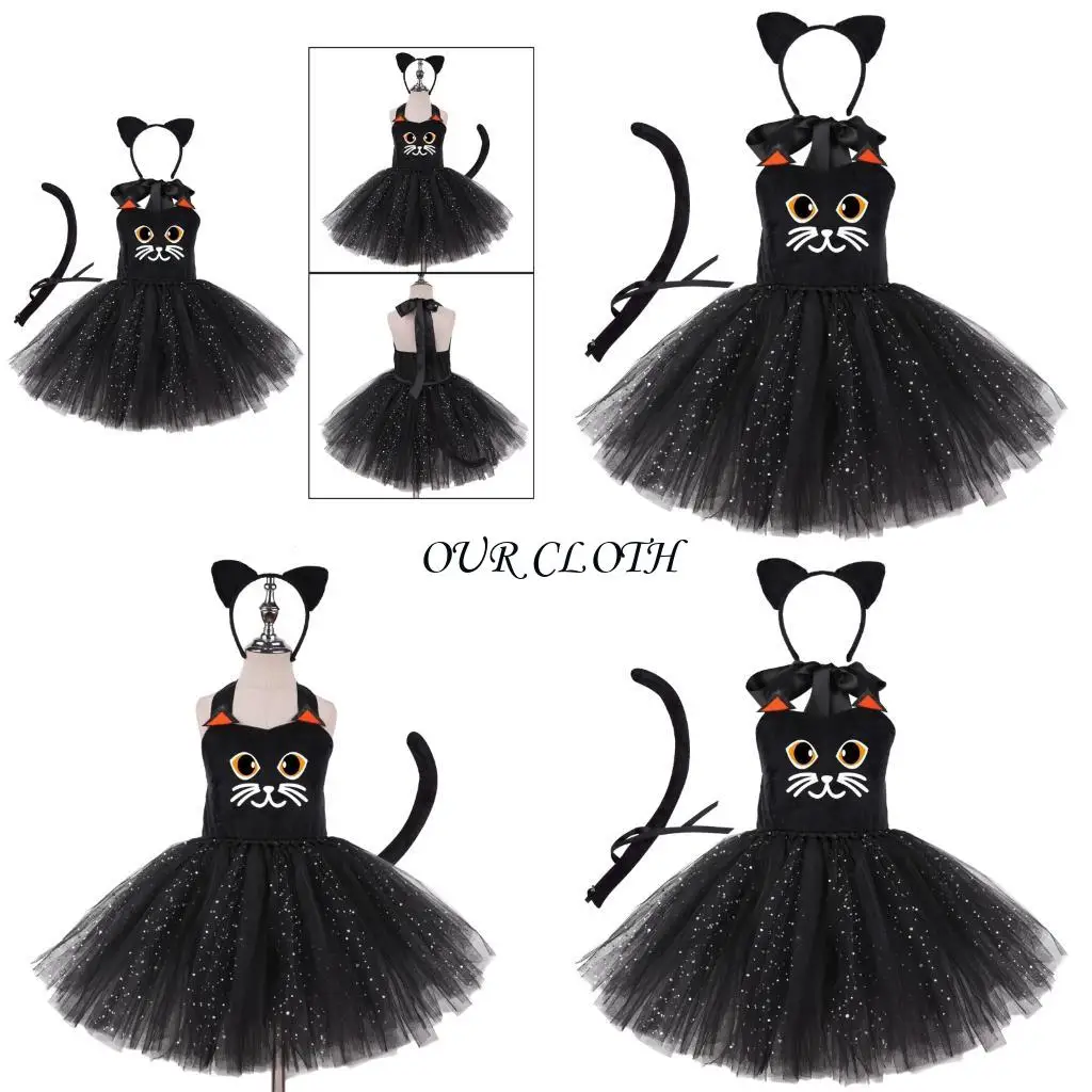 

Cats Ears Headbands Tutus Dress for Halloween Cosplay Costume Cats Costumes Gifts Y1AC