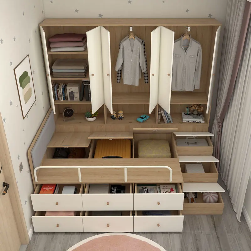 Tatami bed, wardrobe, integrated bed, small apartment, children\'s bed cabinet, multi-functional, with storage, bookshelf bed, ha