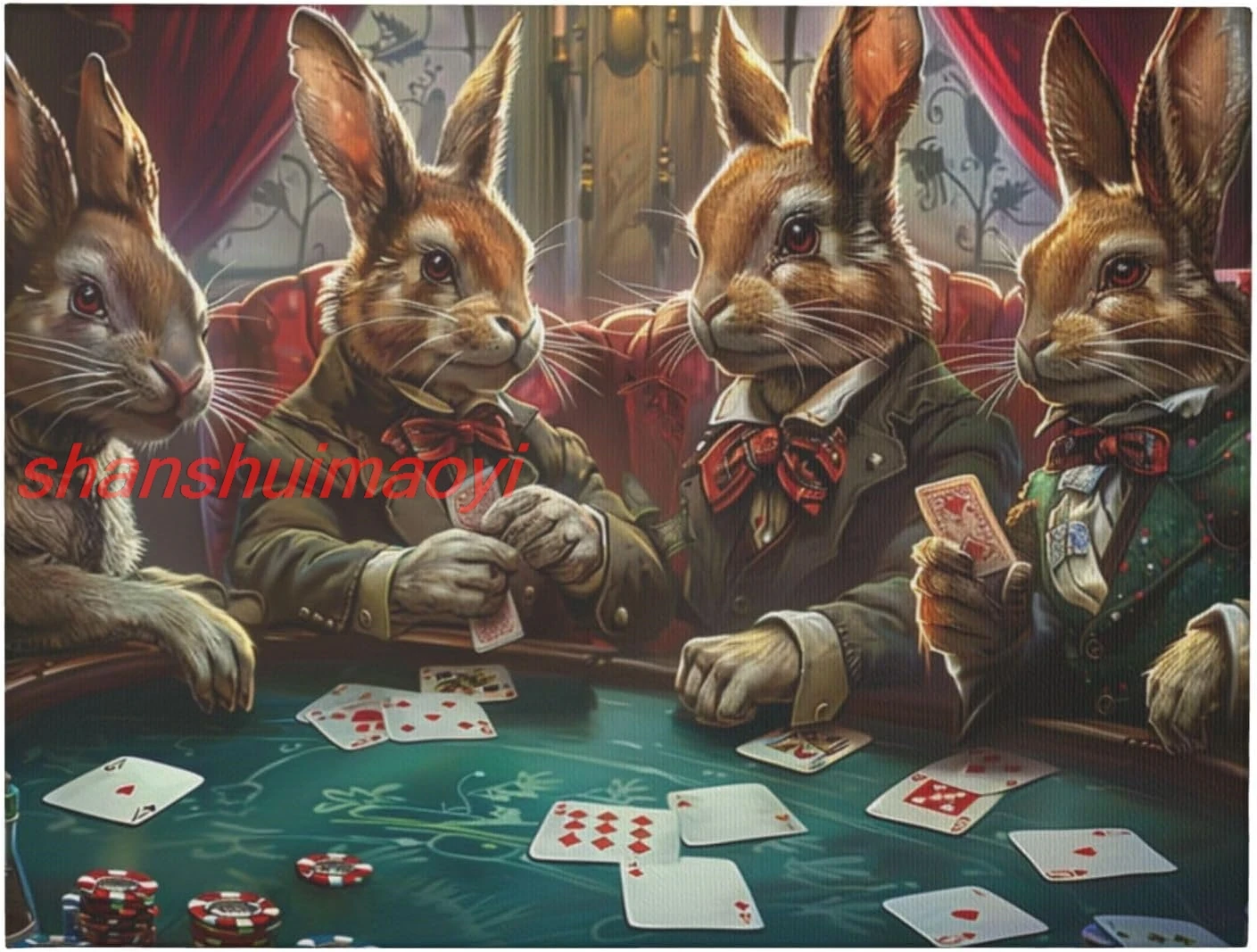 MA6GE8DE Poker Room Decor Rabbit Playing Poker Canvas Poster,Home Living Room,Game Room,Bedroom Wall Decor Painting Prints, ALI