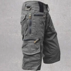 Men's Strap Shorts Tactical Jogging Shorts Solid Color Multi Zipper Pockets Summer Casual Straight Strap Shorts Men's