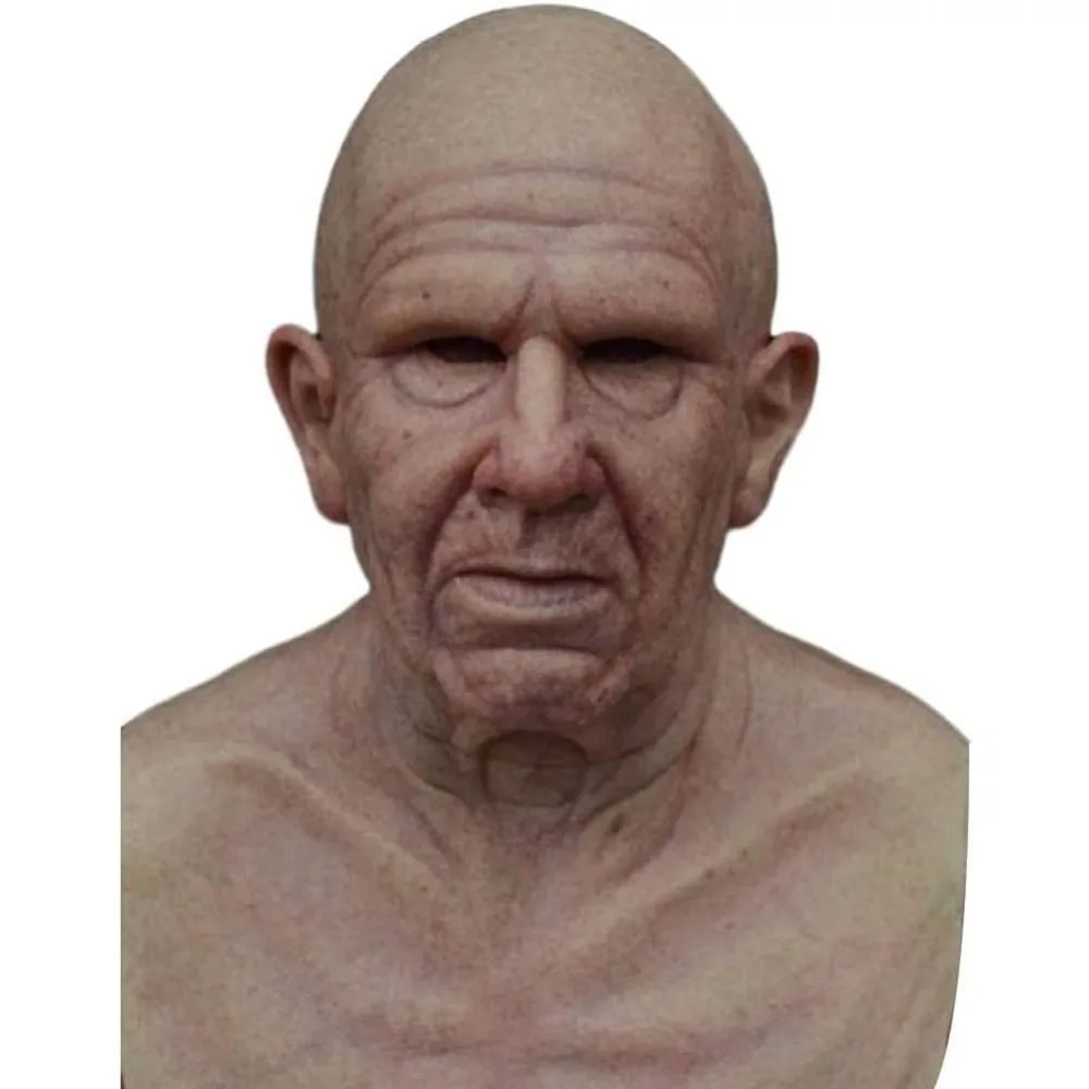 

The Elder Mask Realistic Latex Human Wrinkle Face Mask Full Head Mask for Halloween ，MasqueradeHeadgear Prop Old Man Mask