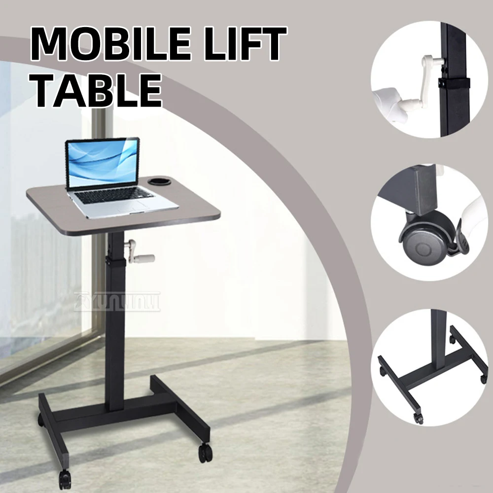 

Hand Cranked Movable Computer Desk Upright Standing Office Desk Lifting Table Simple Workbench for Home And Office Use