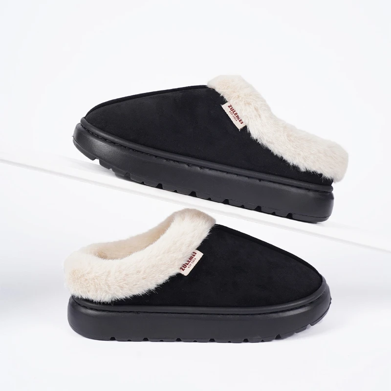 

Concise Fluffy Slippers 2025 New Cosy Warm Couple Style Women Men Non-slip Soft Slides Indoor Mule Ladies' Home Cotton Shoes