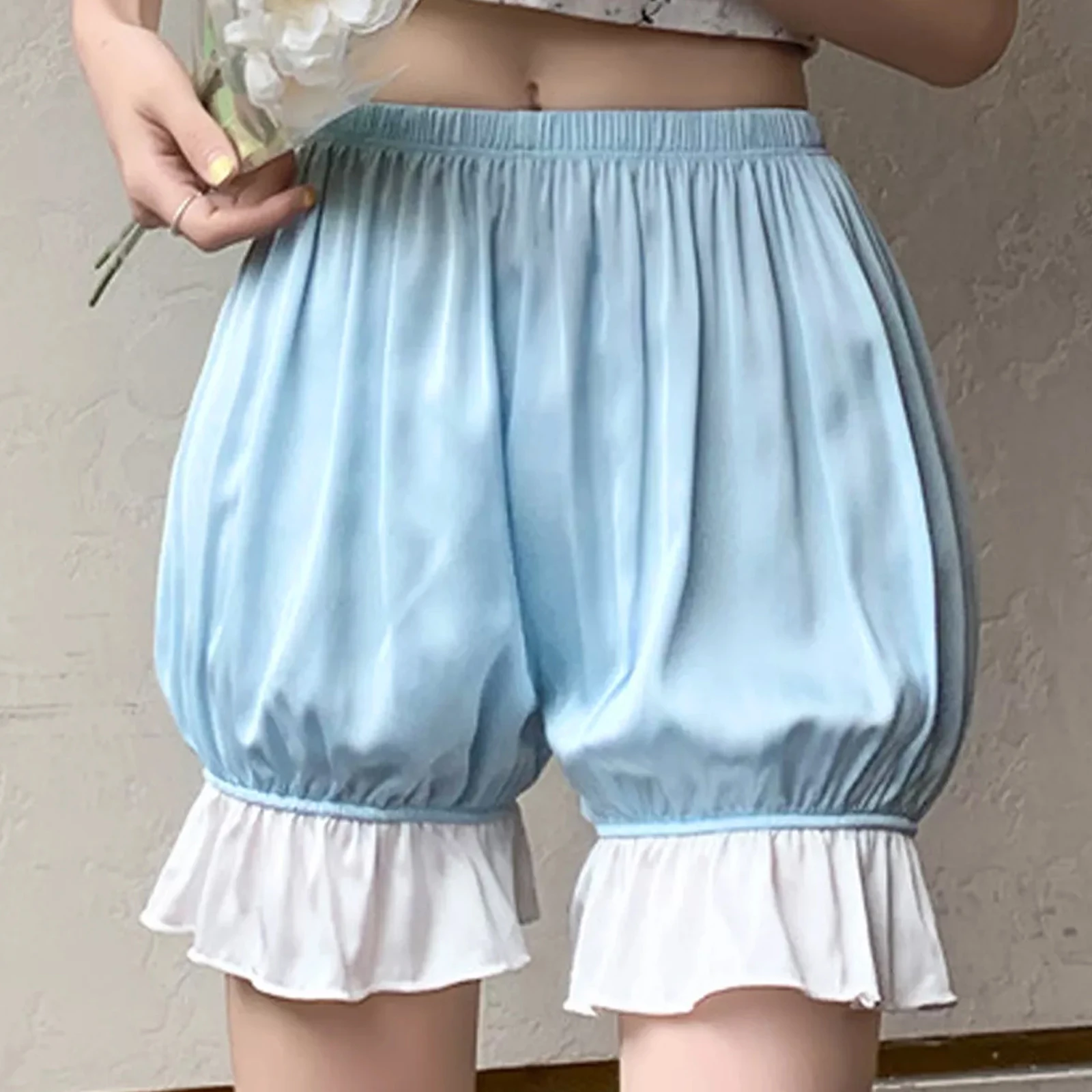 Sweet Girl Short Pantaloons Y2K Kawaii Ruffle Pumpkin Pants Contrast Trim Lolita Bloomers Victorian Steampunk Shorts for Women