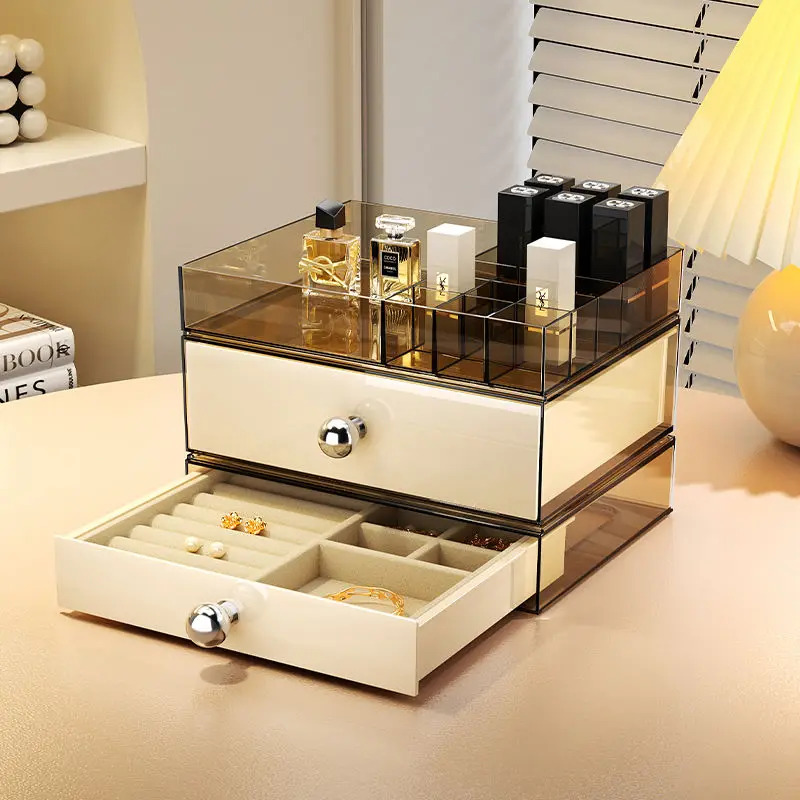 

​Mesh Drawer Storage Containers, 3-Tier Acrylic Jewelry and Makeup Organizer for Earrings Cosmetics, Stackable Desktop Organizer