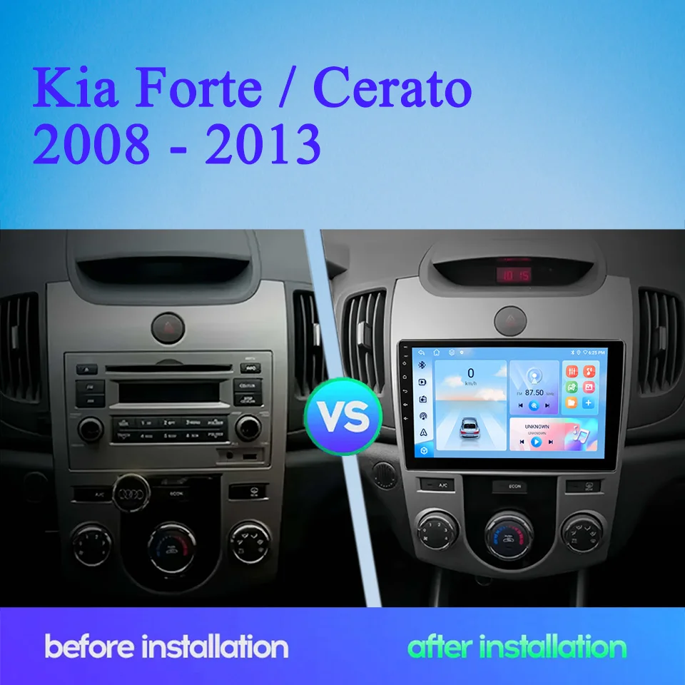 9'' QLED Android 14 8G+128G Car GPS Navigation Radio Audio Video A/V Multimedia Tape Recorder For Kia Forte / Cerato 2008 - 2013