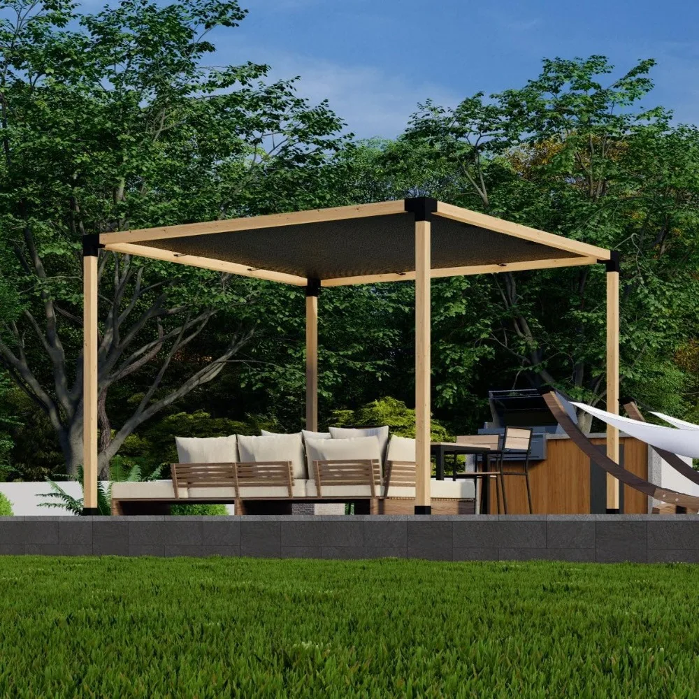 

8' x 10' Pergola and Canopy Kit, Contains 4x4 Steel Pergola Joist Brackets and 8x10 Shade Canopy (Wood Posts Not Included)