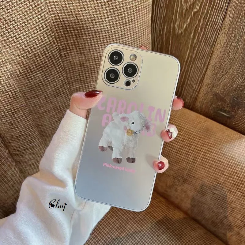 Clmj Plated Silver Cute Lamb Phone Case For iPhone 11 12 Mini 13 Pro 14 X XR XS Max Se 2020 7 8 Plus Silicone Protective Cover