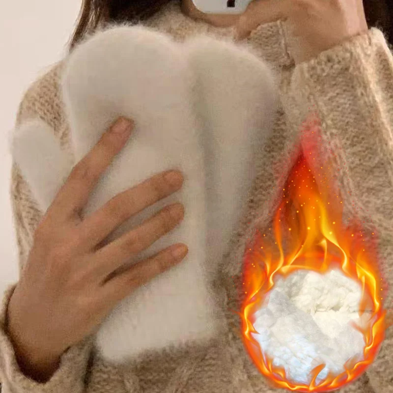 

Винтажные женские перчатки из кроличьего меха, милые, мягкие, однотонные, плюшевые, пушистые, зимние, сохраняющие тепло, перчатки, защита от холода, ветрозащитные, утолщенные варежки