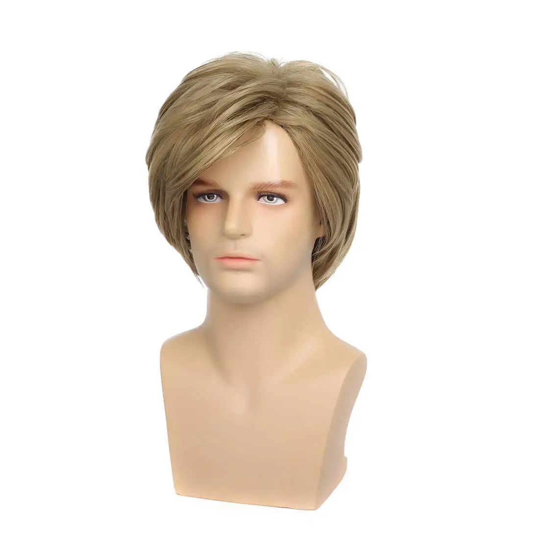 REEWES Male Synthetic Hair Wig Medium Length Straight Cosplay Wigs Heat Resistant Fiber