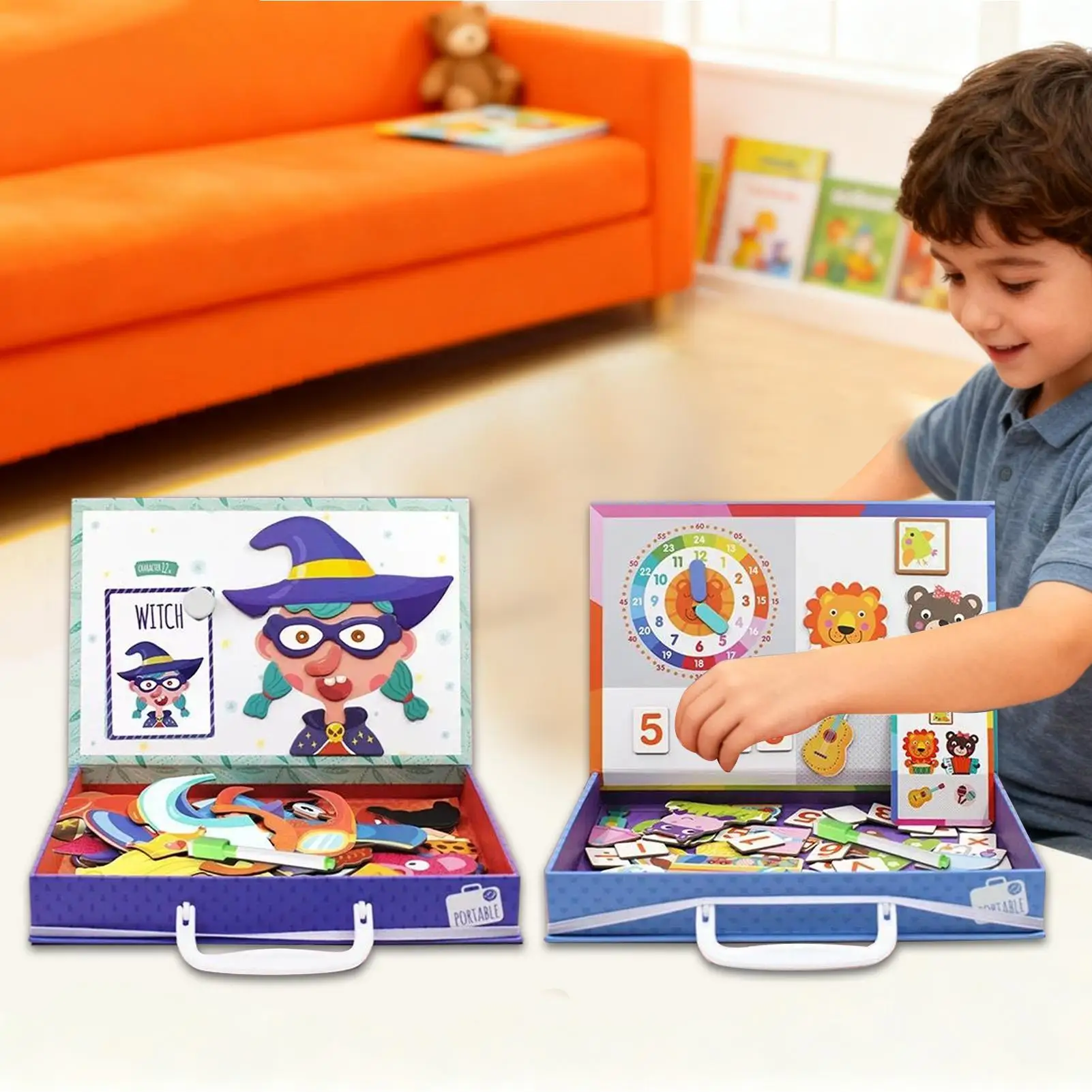 Quebra-cabeças magnéticos dupla face brinquedos educativos haste brinquedo para meninos meninas crianças festa de aniversário viagem casa pré-escolar escola
