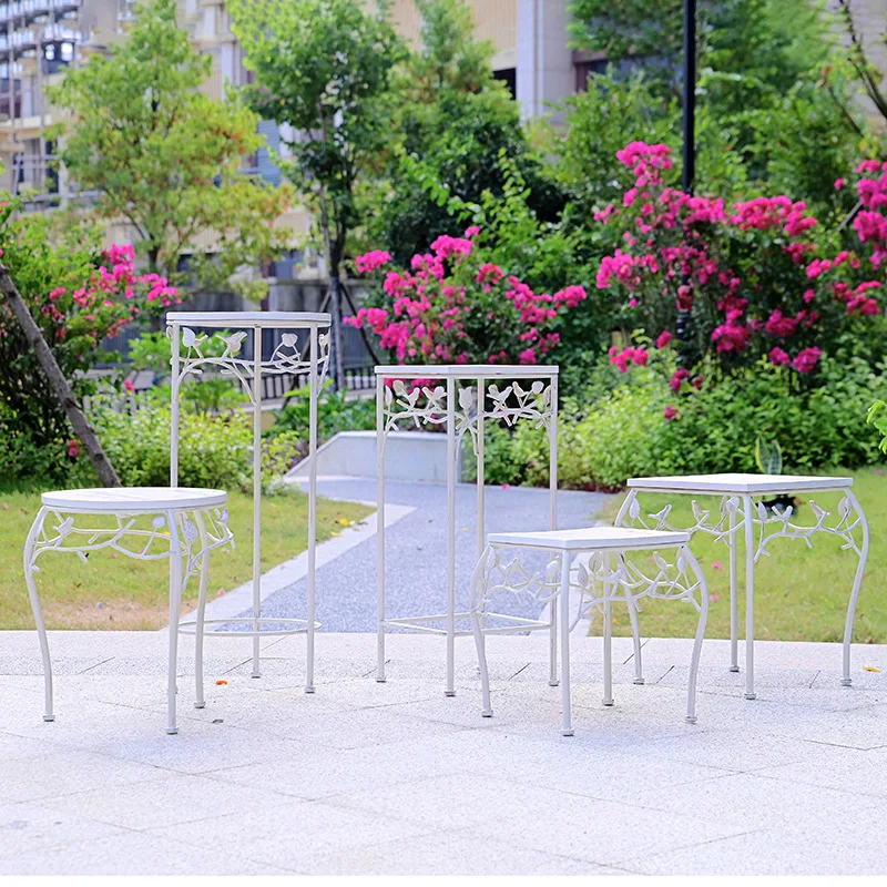 Bird wrought iron outdoor ladder balcony raised solid wood flower stand round stool floor square courtyard