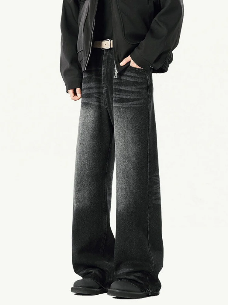 

Cleanfit Men's High Street American Sle Clean Waed Bell Bot Jeans Loose Straight Leg High Waist Denim Pants