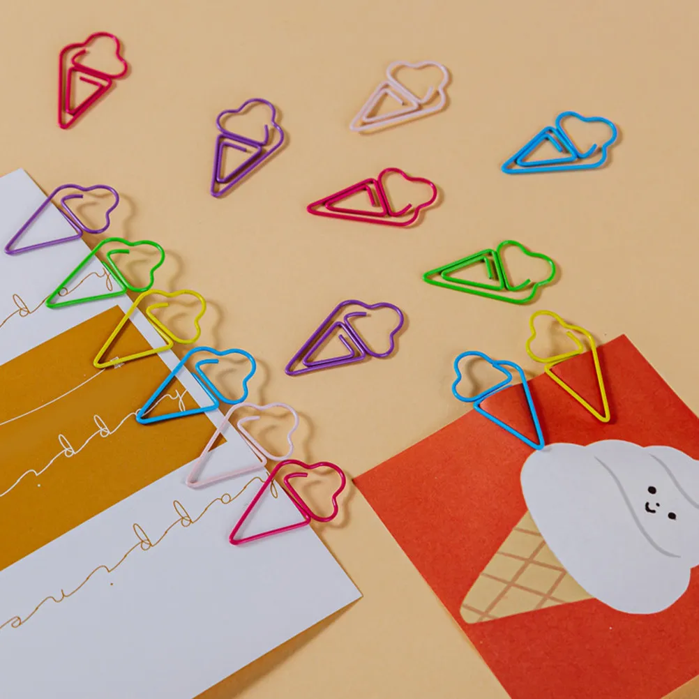 

30 шт. металлических скрепок в форме мороженого, милые офисные зажимы, забавные закладки, декоративные канцелярские принадлежности, оригинальные скрепки