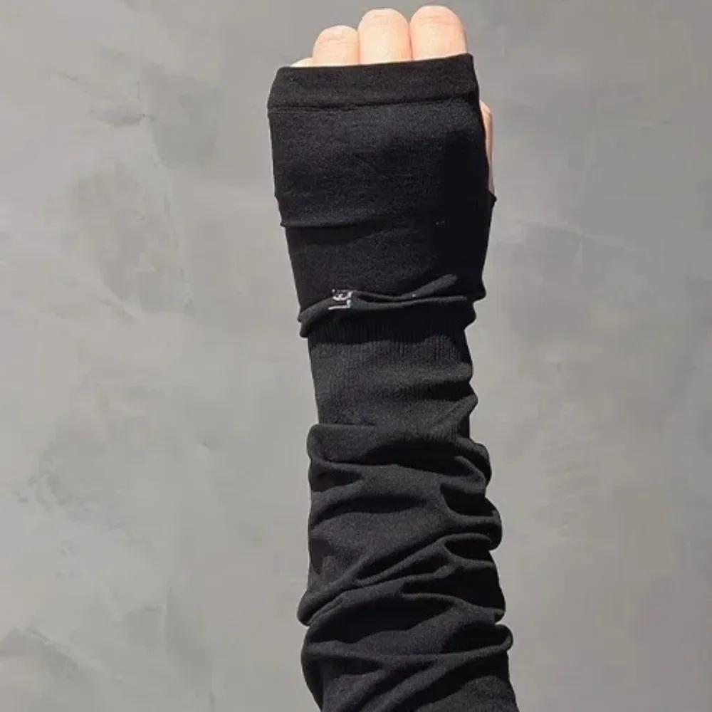 Gothic Punk Black Arm Cover Spandex Hip-hop Ice Silk Finger Sleeves Breathable Half Finger Solid Color Sleeve Cycling