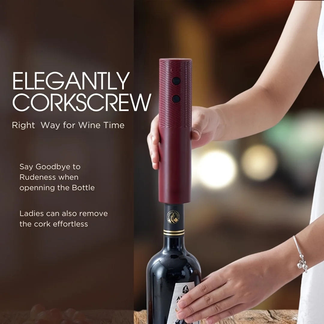 

Electric Wine Opener with One-Touch Operation - Automatic Corkscrew with Ergonomic Handle & USB-Powered Motor - Cordless Electri