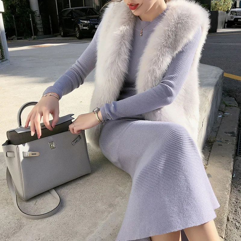 

Women Faux Fox Fur Vest Coats Solid Fur Jackets V Neck Sleeveless Open Stitch Thick Warm Fur Loose Fit Casual 2025 Autumn Winter