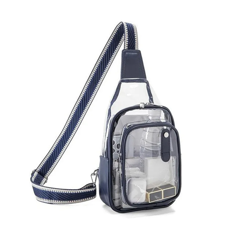 Bolsa de Peito em Couro com Detalhes em PVC, Bolsa Transparente de Ombro, Bolsa Transversal Fashion, Bolsa Feminina e Masculina