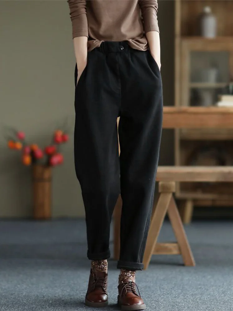 Thiened Fce Foderato Papà Pantaloni Lunghi Abbigliamento Casual Invernali da Donna Pantaloni Harlan in Cotone Pantaloni Lunghi a Vita Alta Pendolarismo Sle