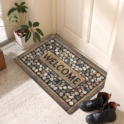 Flannel carpet floor mat Polyester pebbles welcome pattern Non-slip and waterproof Suitable for entry, outdoor camping hotel